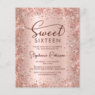 Rose Gold Glitter Sweet 16 Birthday Invitation