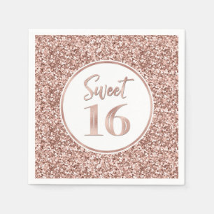 Rose Gold Glitter Sweet 16 Birthday Napkin