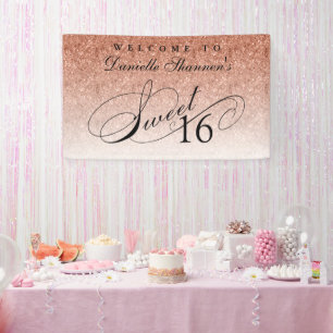 Rose Gold Glitter Sweet 16 Personalised  Welcome Banner