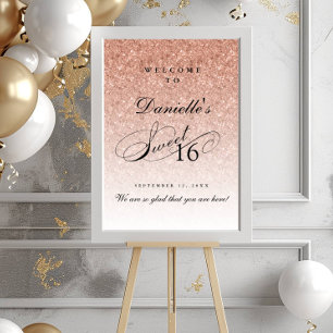 Rose Gold Glitter Sweet 16 Personalised  Welcome Poster
