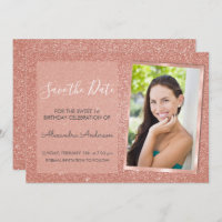 Rose Gold Glitter Sweet 16 Save the Date