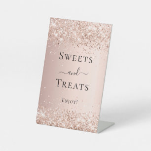 Rose gold glitter sweets treats pedestal sign