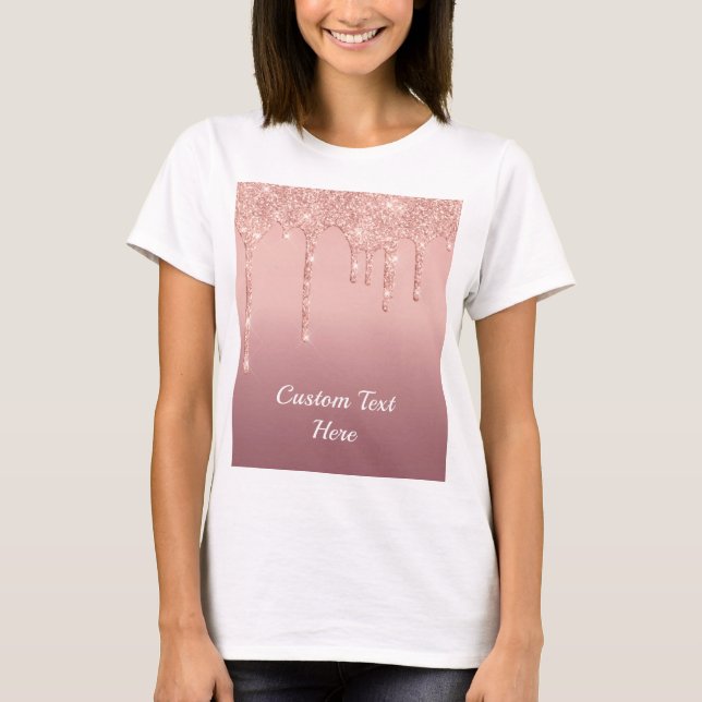 Rose Gold Glitter T-Shirt with Your Text Name (Front)
