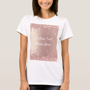 Rose Gold Glitter T-Shirt with Your Text Name
