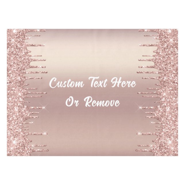 Rose Gold Glitter Tablecloth with Custom Text (Front (Horizontal))