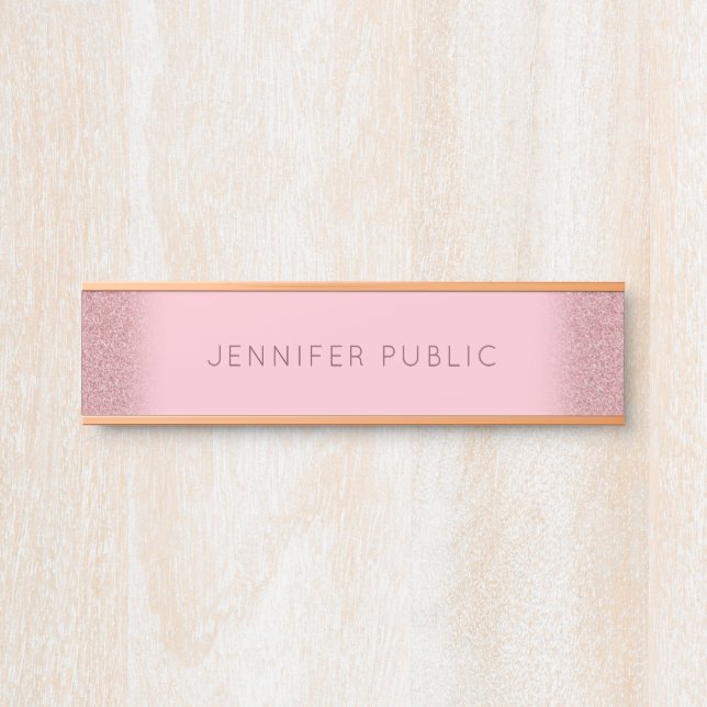 Rose Gold Glitter Template Elegant Modern Glamour Door Sign (Front)