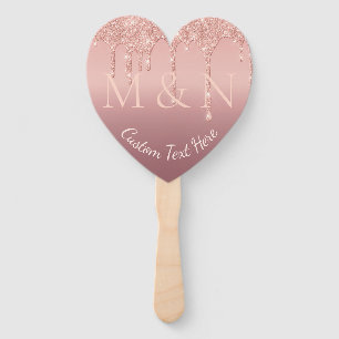  Rose Gold Glitter Text Name Wedding Hand Fan