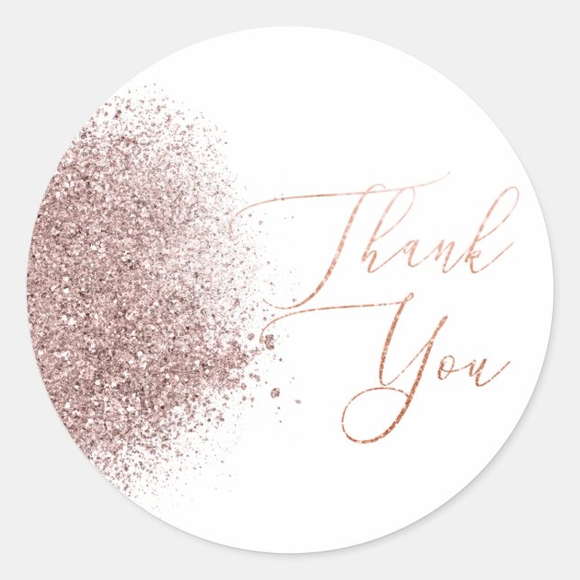 Rose Gold Glitter Thank You Classic Round Sticker (Front)