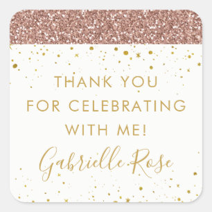 Rose Gold Glitter Thank You Favour Label Sticker