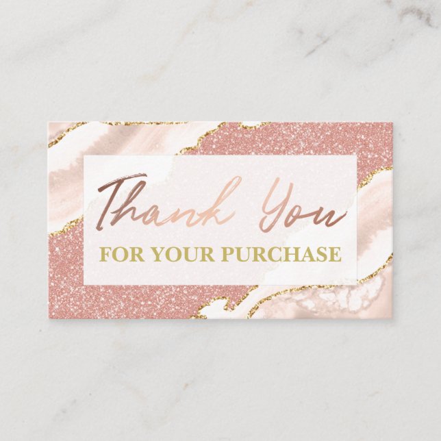 Rose Gold Glitter Thank You For Your Purchase Business Card (Front)