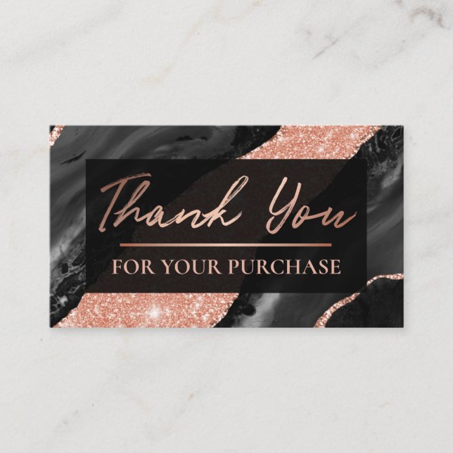 Rose Gold Glitter Thank You For Your Purchase Business Card (Front)