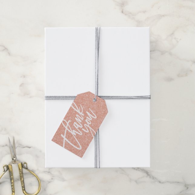Rose Gold Glitter Thank You Gift tag (With Twine)