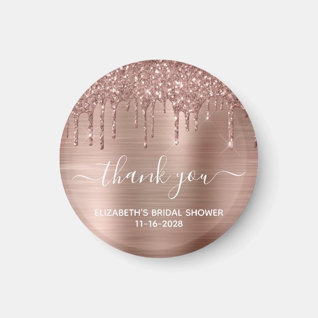 Rose Gold Glitter Thank You Party Shower Favour Magnet (Front)