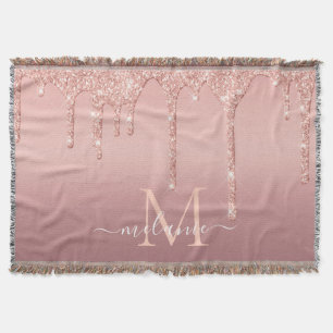 Rose Gold Glitter Throw Blanket Custom Name Letter