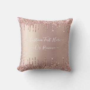 Rose Gold Glitter Throw Pillow with Custom Text