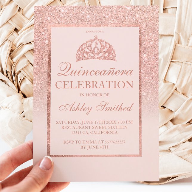 Rose gold glitter tiara elegant chic Quinceañera I Invitation (Creator Uploaded)