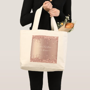 Rose Gold Glitter Tote Bag with Custom Text