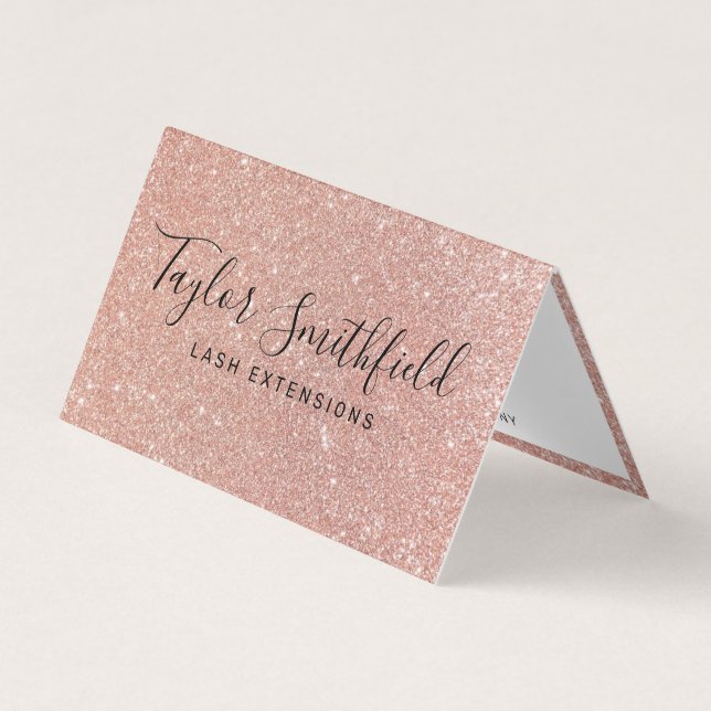 Rose Gold Glitter Trendy Elegant Lashes Hair Nails Business Card (Front)