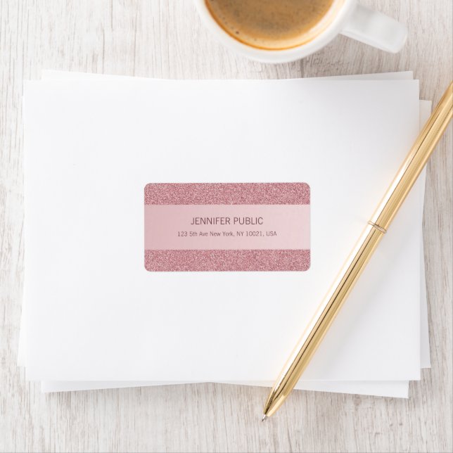 Rose Gold Glitter Trendy Elegant Template Address Label (Insitu)