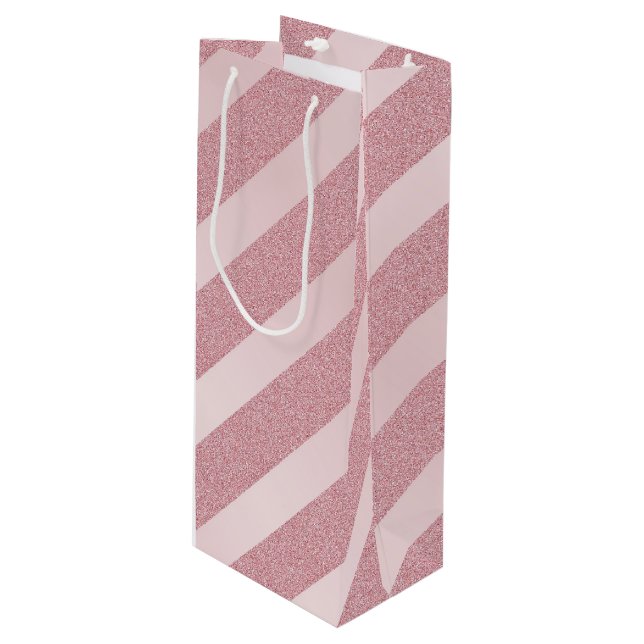 Rose Gold Glitter Trendy Template Elegant Modern Wine Gift Bag (Front Angled)