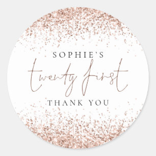Rose Gold Glitter Twenty First Birthday Thank You Classic Round Sticker
