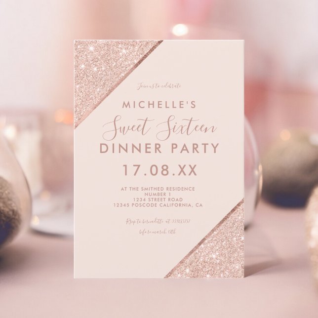 Rose gold glitter typography blush photo sweet 16 invitation (Rose gold glitter typography blush photo sweet 16 invitation)