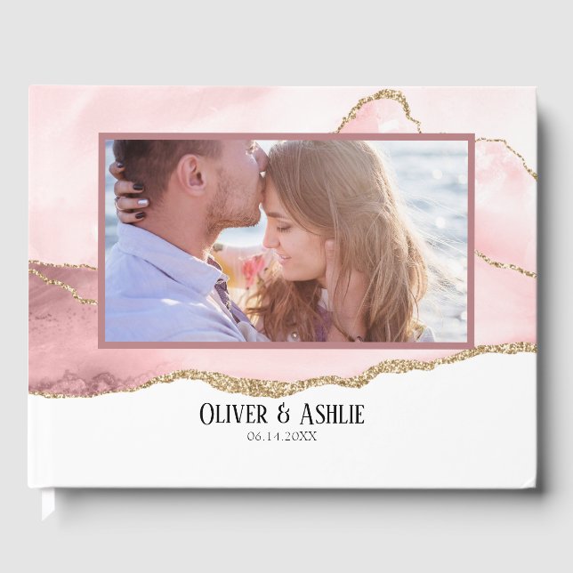 Rose gold glitter typography blush pink Guest Book (Front)