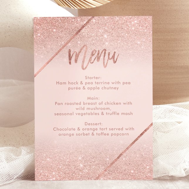 Rose gold glitter typography blush pink menu invitation (Rose gold glitter typography blush pink menu invitation)