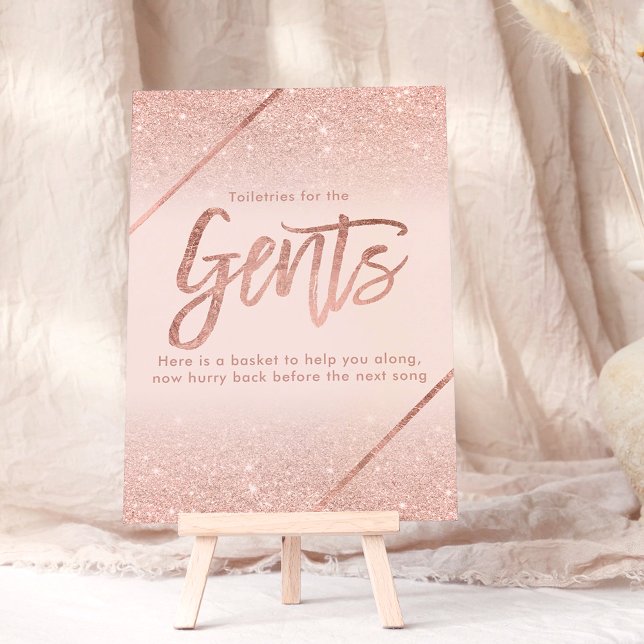 Rose gold glitter typography blush pink sign invitation (Rose gold glitter typography blush pink sign invitation, toiletries gents)