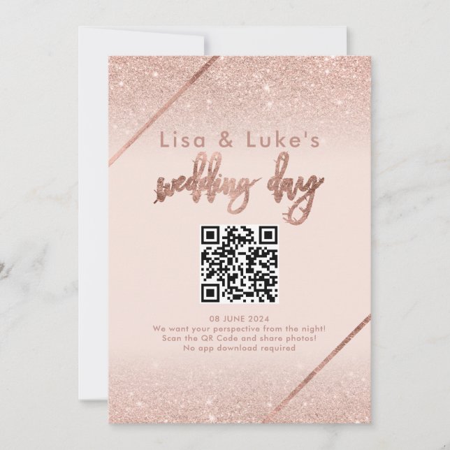 Rose gold glitter typography blush pink sign invitation (Front)