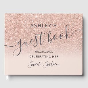 Rose gold glitter typography blush pink Sweet 16 Guest Book