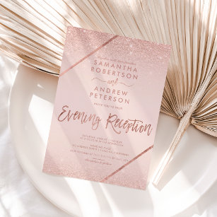 Rose gold glitter typography blush pink wedding 2 invitation