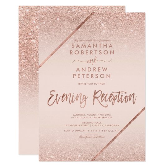 Rose Gold Glitter Typography Blush Pink Wedding 2 Invitation