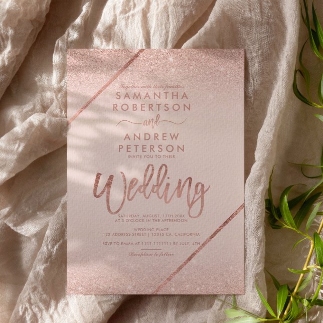 Rose gold glitter typography blush pink wedding invitation (Creator Uploaded)