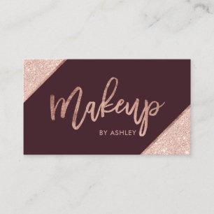 Rose gold glitter typography burgundy makeup business card