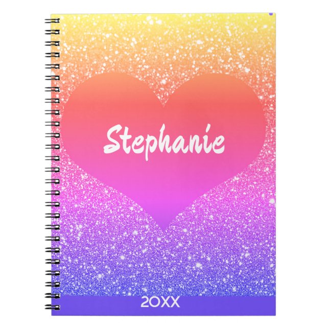 Rose Gold Glitter Valentine's Day Heart Name Gift Notebook (Front)