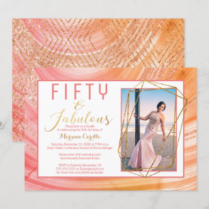 Rose Gold Glitter Virtual 50 and Fabulous Birthday Invitation