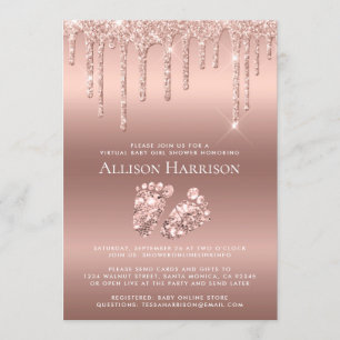 Rose Gold Glitter Virtual Baby Girl Shower Invitation