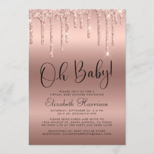 Rose Gold Glitter Virtual Baby Shower Invitation