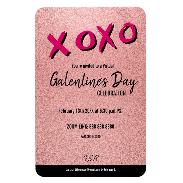 Rose Gold Glitter Virtual Galentine's Valentine Magnet (Vertical)