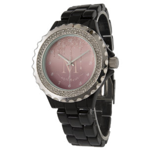 Rose Gold Glitter Watch Custom Name and Letter