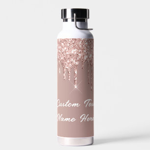 Rose Gold Glitter Water Bottle with Custom Text
