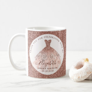 Rose Gold Glitter Watercolor Dress Birthday Favour Coffee Mug