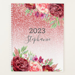 Rose Gold Glitter Watercolor Floral Personalised Planner