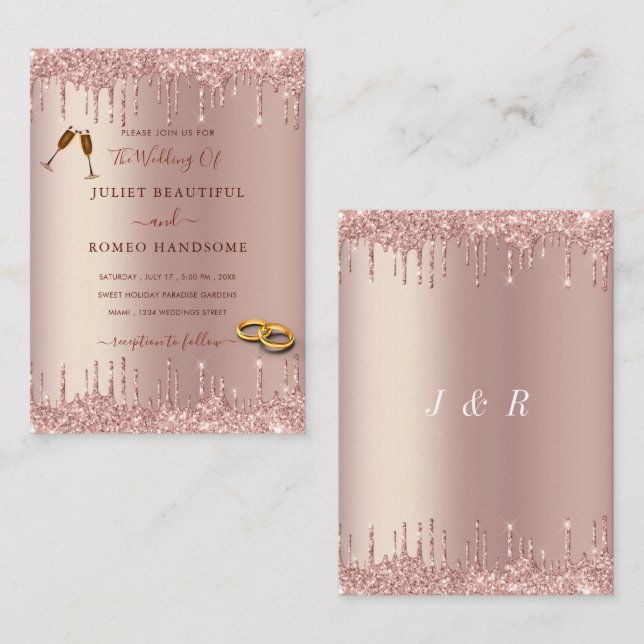 Rose Gold Glitter Wedding Invitation Your Design (Front/Back)