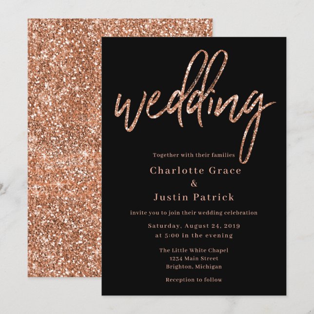 Rose Gold Glitter Wedding Invitations Template (Front/Back)