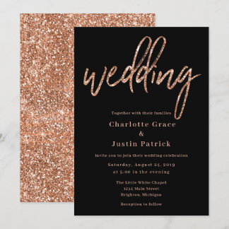 Rose Gold Glitter Wedding Invitations Template