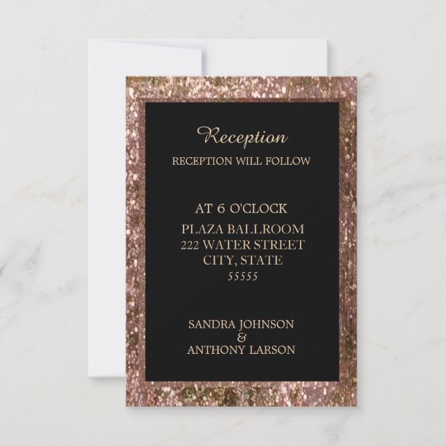 Rose Gold Glitter Wedding Reception Card (Front)