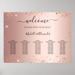 Rose gold glitter wedding seating chart