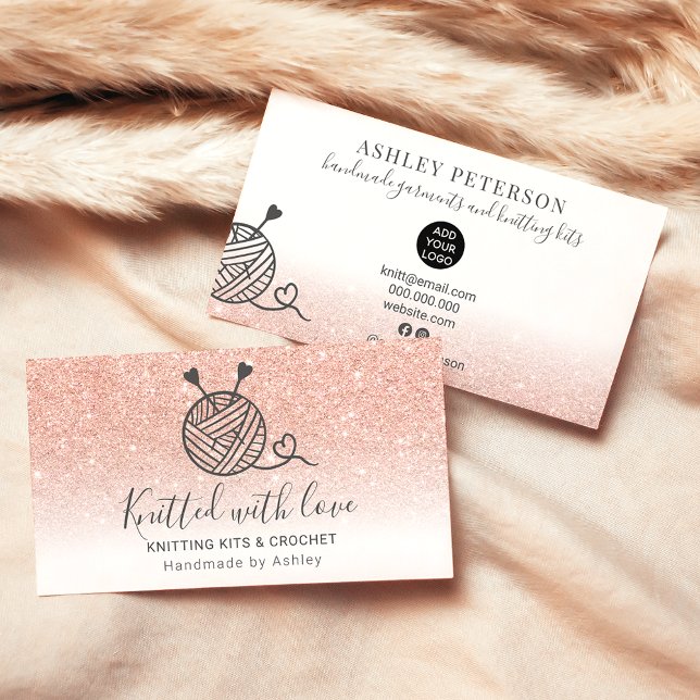 Rose gold glitter white knitting crochet handmade business card (Creator Uploaded)